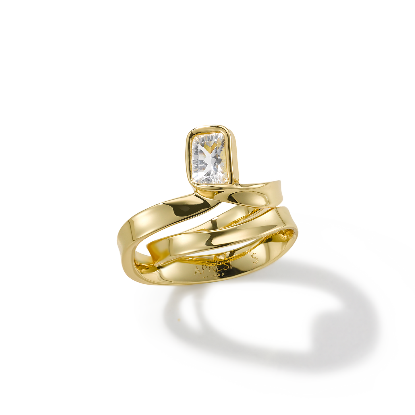 TROUVAILLE Millennium Cut Square White Topaz Fluid Ring