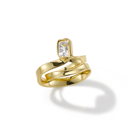 TROUVAILLE Millennium Cut Square White Topaz Fluid Ring