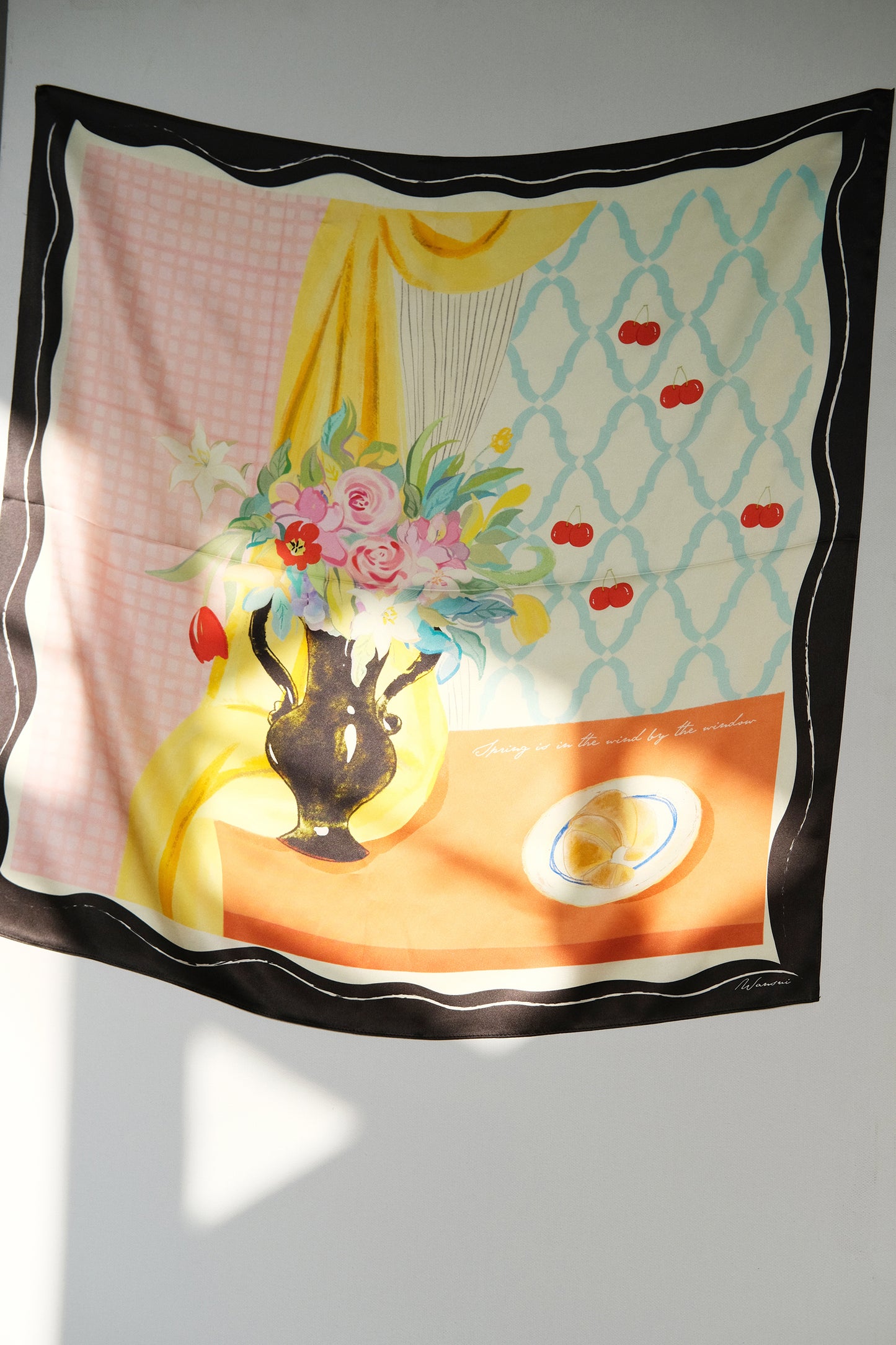 Vacation by the Window square silk scarf